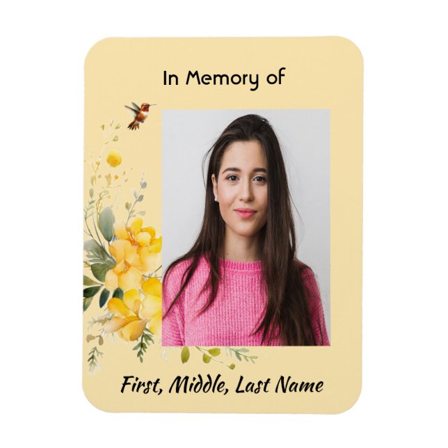 Memorial Keepsake  Hummingbird Yellow Roses  Magnet (Vertical)