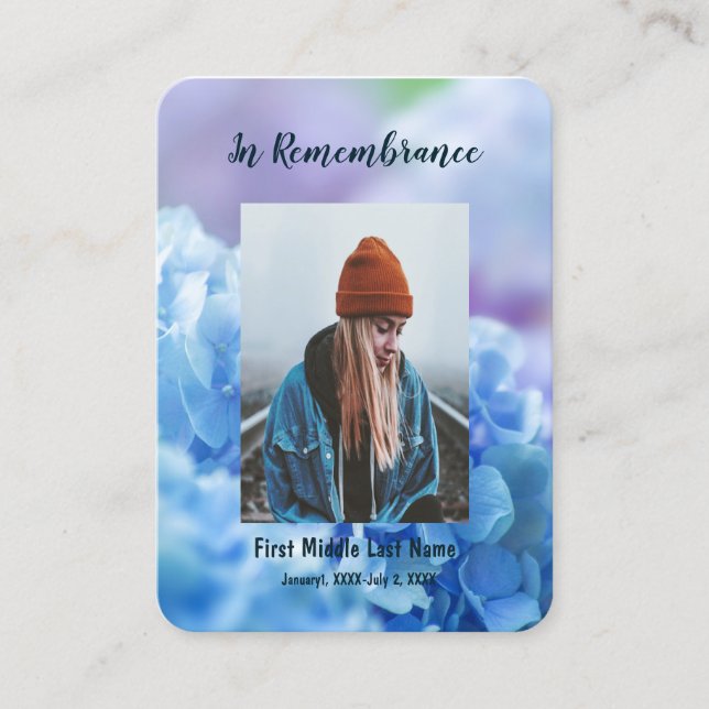 Memorial Keepsake Hydrangea  Garden Flowers Business Card (Front)