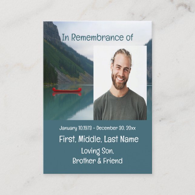 Memorial Keepsake Lake Red Canoe Wilderness Business Card (Front)