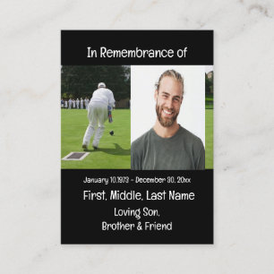 Memorial Keepsake Lawn Bowling Business Card