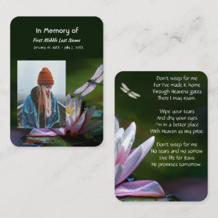 Memorial Keepsake Memorial Dragonfly Lotus Flower Business Card