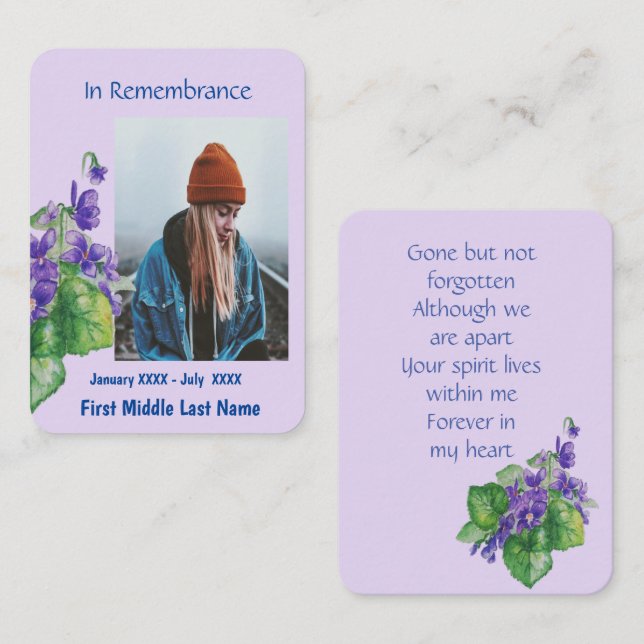 Memorial Keepsake Memorial Wild Violet Flower Business Card (Front/Back)