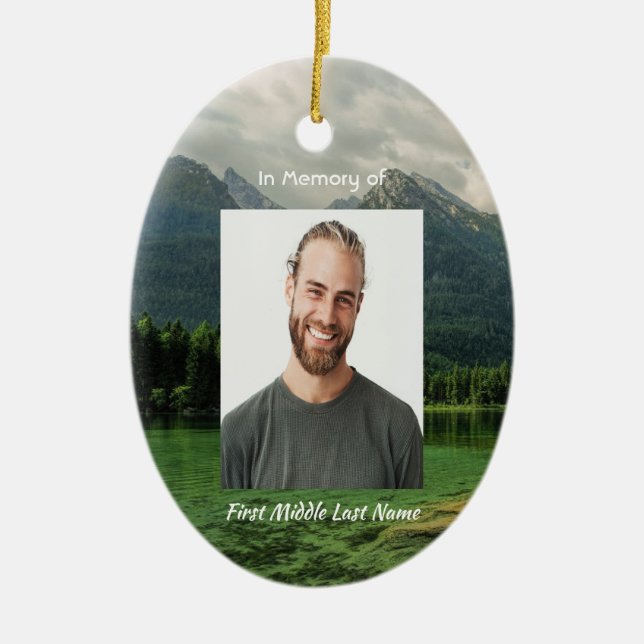 Memorial Keepsake Mountain Lake Landscape  Ceramic Tree Decoration (Front)