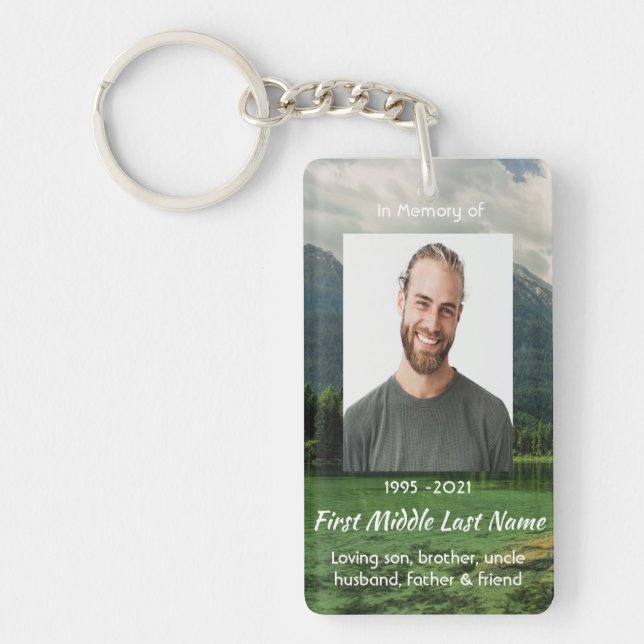 Memorial Keepsake Mountain Lake Landscape  Key Ring (Front)