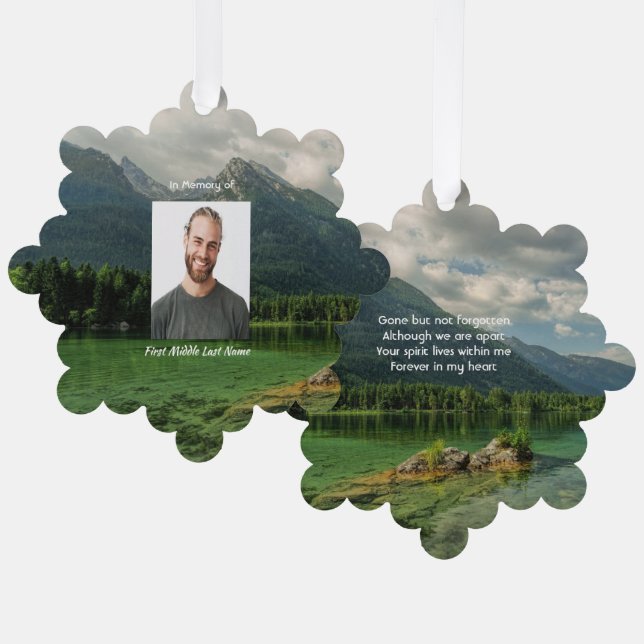 Memorial Keepsake Mountain Lake Landscape  Tree Decoration Card (Front/Back)