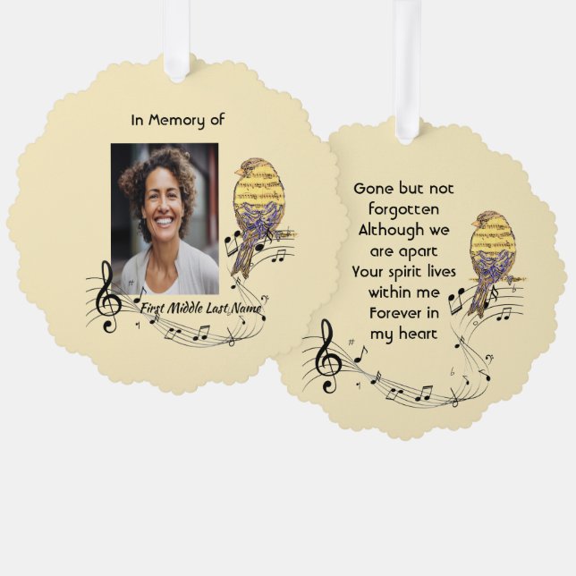  Memorial Keepsake Music Bird Tree Decoration Card (Front/Back)