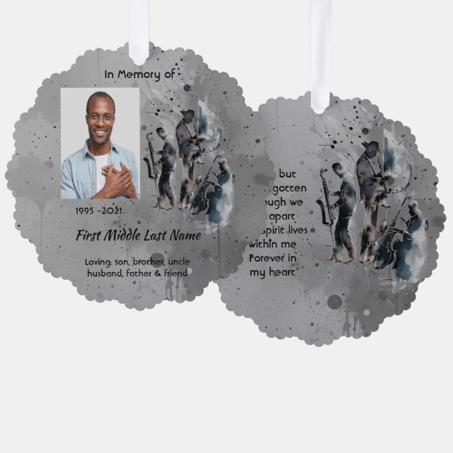 Memorial Keepsake Music Jazz Band Tree Decoration Card (Front/Back)