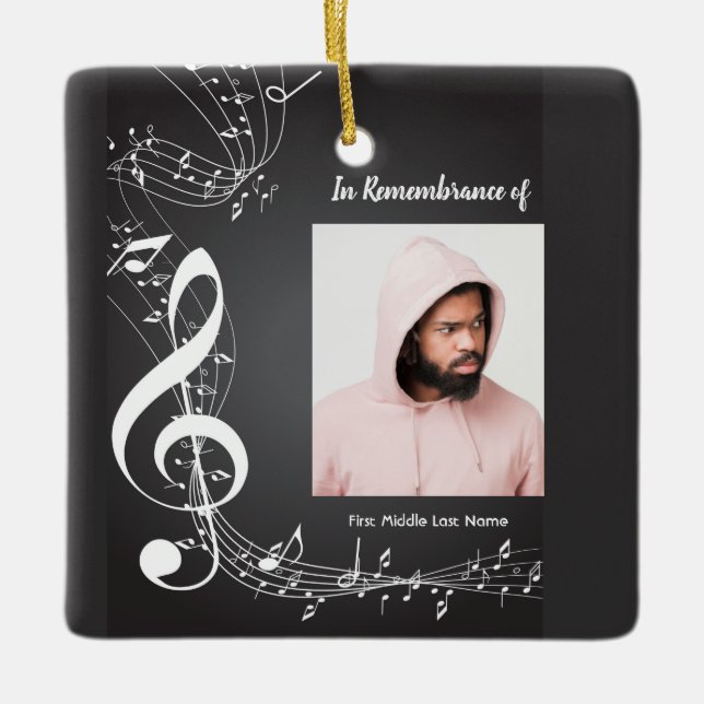 Memorial Keepsake Music Notes background Ceramic O Ornament (Front)