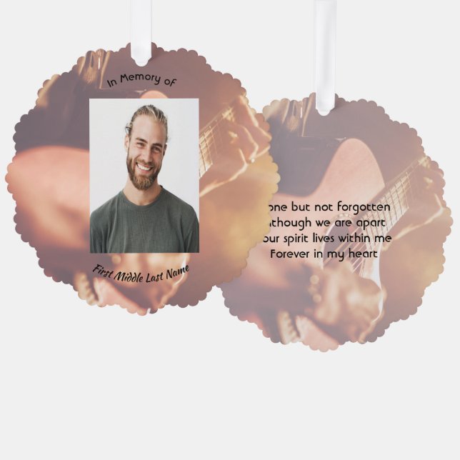 Memorial Keepsake Musician Piano Guitar Tree Decoration Card (Front/Back)