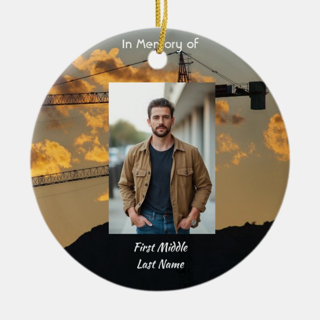 Memorial Keepsake Overhead Bridge Factory Crane Ceramic Tree Decoration (Front)