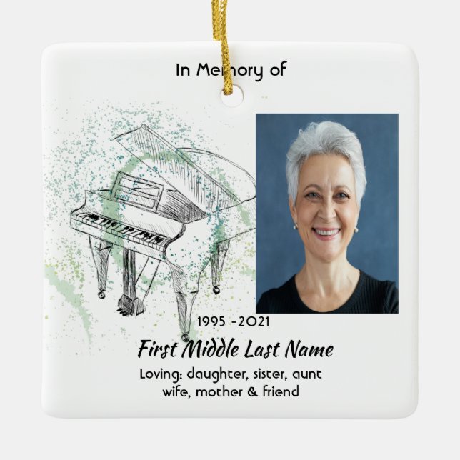 Memorial Keepsake Photo Prayer Piano Musician Ceramic Ornament (Front)