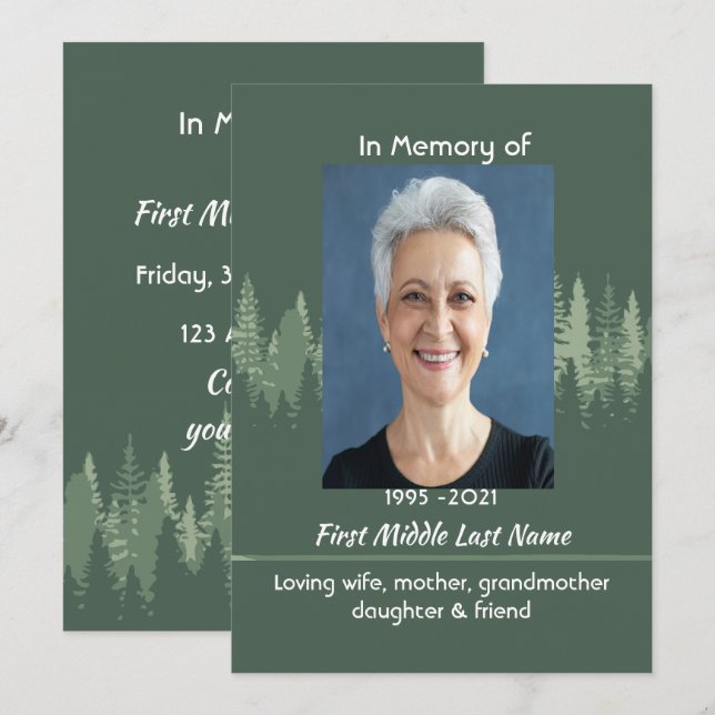 Memorial Keepsake Photo Wilderness Forest Trees Invitation (Front/Back)