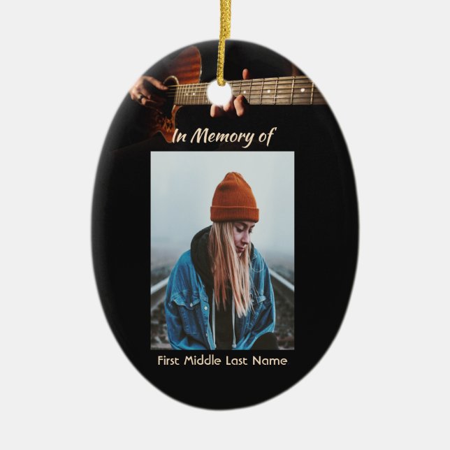 Memorial Keepsake Remembrance Music Guitar  Ceramic Tree Decoration (Front)