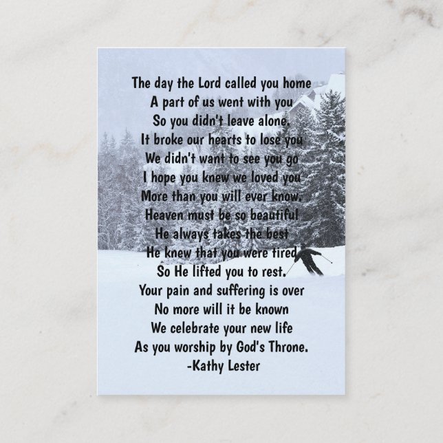 Memorial Keepsake Skiing Skier Snow Winter  Ski Business Card (Back)