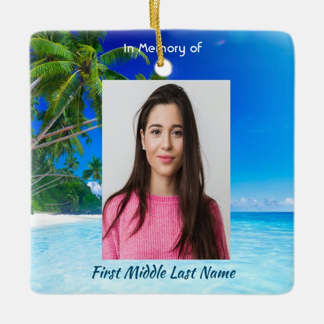 Memorial Keepsake Tropical Beach Exotic Ceramic Ornament (Front)