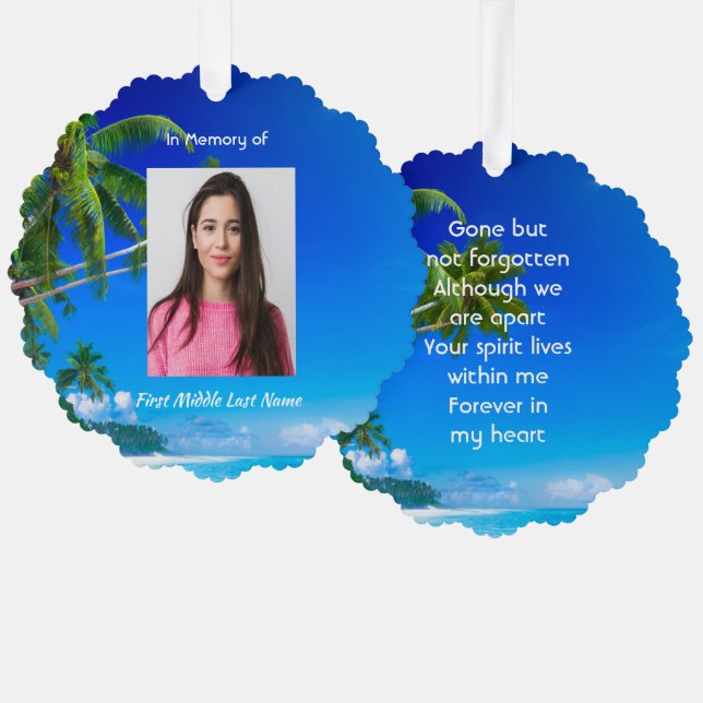 Memorial Keepsake Tropical Beach Exotic Tree Decoration Card (Front/Back)