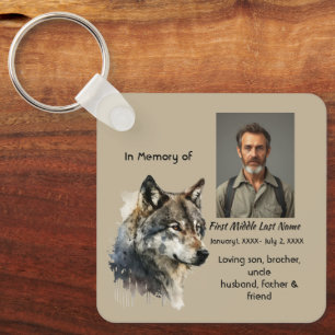 Memorial Keepsake Watercolor Wolf Animals Key Ring
