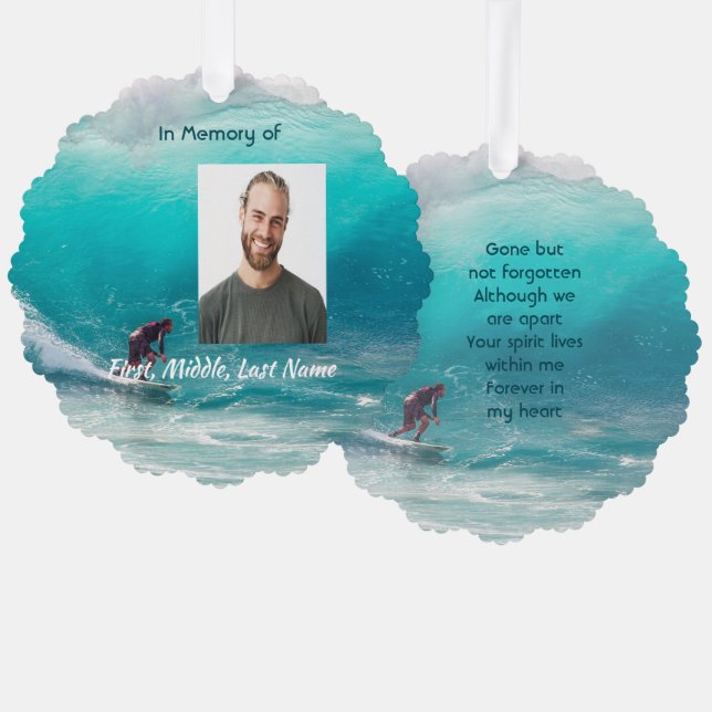 Memorial Keepsake  Wave Surfer Water Tree Decoration Card (Front/Back)