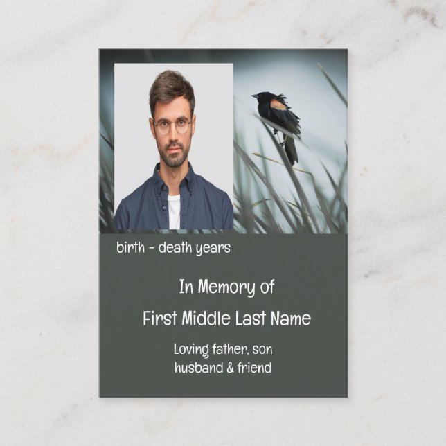 Memorial Keepsake Wetlands Marsh Blackbird Business Card (Front)