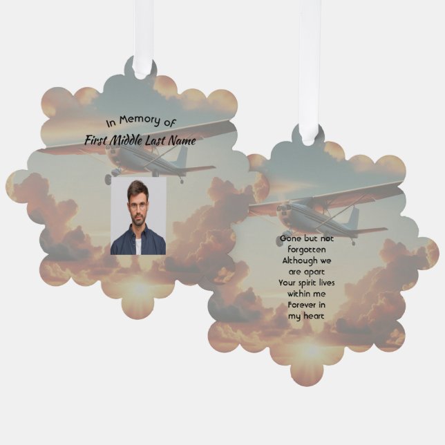 Memorial Keepsakes Pilot Airplane Sunset Tree Decoration Card (Front/Back)