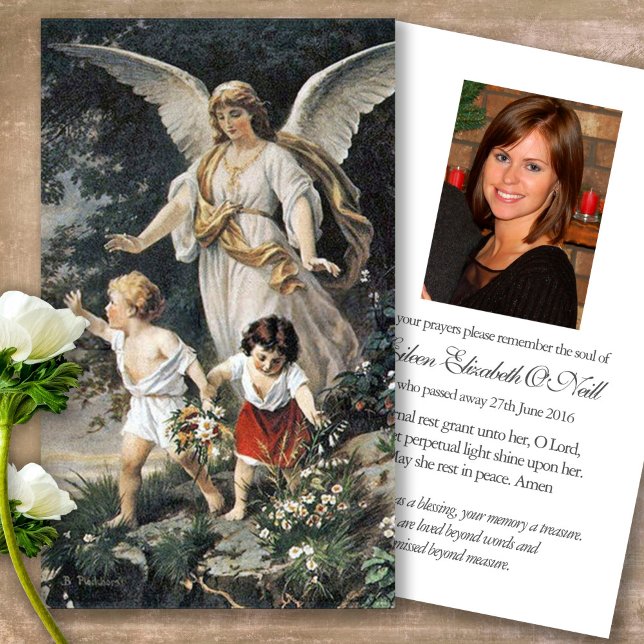 Memorial Loss Angel Funeral Prayer Sympathy Cards (catholic, religious, celebration of life, in loving memory of, prayer cards for bereavement)
