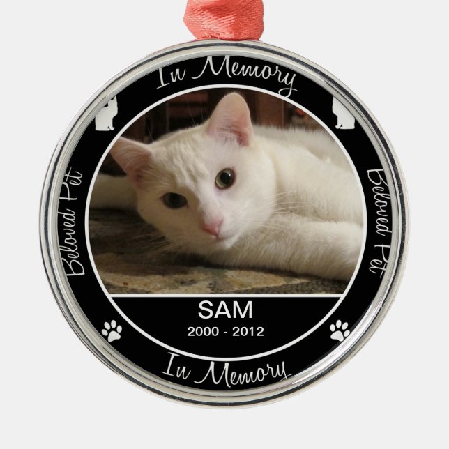 Memorial - Loss of Cat - Custom Photo/Name Metal Tree Decoration (Front)
