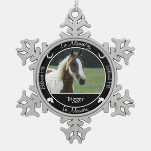 Memorial - Loss of Horse- Custom Photo/Name Snowflake Pewter Christmas Ornament
