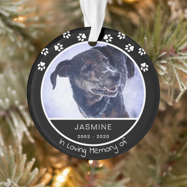 Memorial Loss Pet Photo Name Black Ornament (Tree)