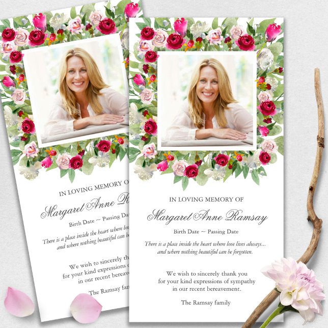Memorial Loss Pink Bouquet Funeral Thank You Cards (funeral thank you cards, bereavement, elegant, simple, celebration of life, sympathy card)