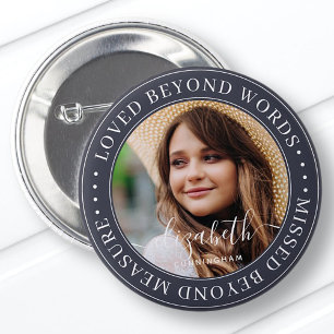 Memorial Loved Beyond Words Elegant Chic Photo 6 Cm Round Badge