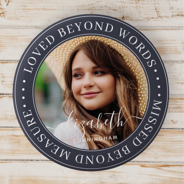 Memorial Loved Beyond Words Elegant Chic Photo 6 Cm Round Badge (Creator Uploaded)