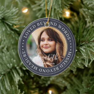 Memorial Loved Beyond Words Elegant Chic Photo Ceramic Tree Decoration