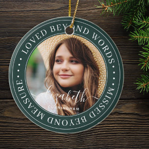 Memorial Loved Beyond Words Elegant Chic Photo Ceramic Tree Decoration