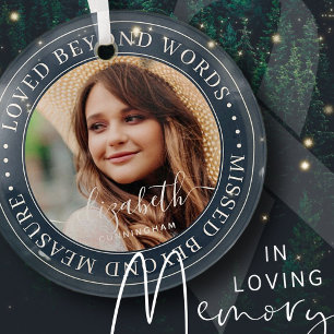 Memorial Loved Beyond Words Elegant Chic Photo Glass Tree Decoration