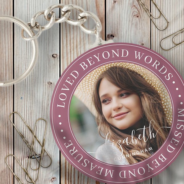 Memorial Loved Beyond Words Elegant Chic Photo Key Ring (Creator Uploaded)
