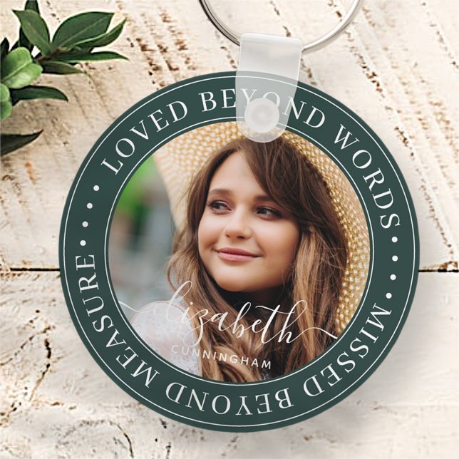 Memorial Loved Beyond Words Elegant Chic Photo Key Ring (Creator Uploaded)