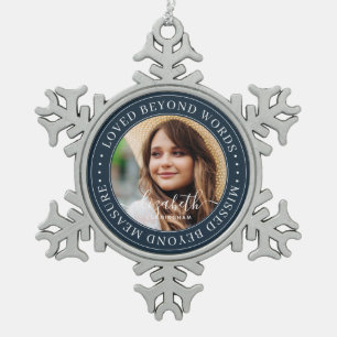Memorial Loved Beyond Words Elegant Chic Photo Snowflake Pewter Christmas Ornament