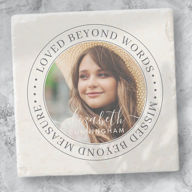 Memorial Loved Beyond Words Elegant Chic Photo Stone Coaster (Creator Uploaded)