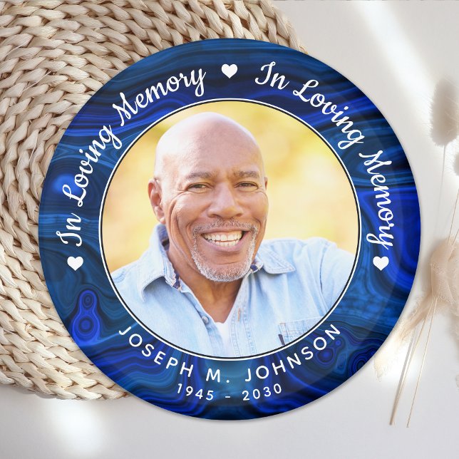 Memorial Loving Memory Photo Blue Marble Funeral Magnet (Creator Uploaded)