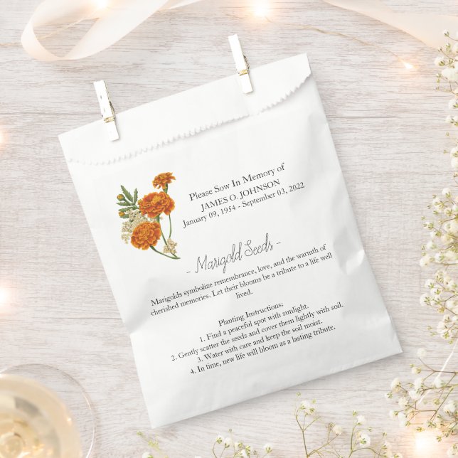Memorial Marigold Instructions Seed Funeral  Favour Bags (Clipped)
