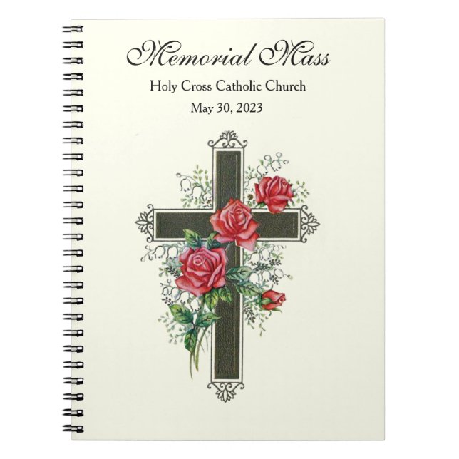 Memorial Mass with Cross and Red Roses Notebook (Front)