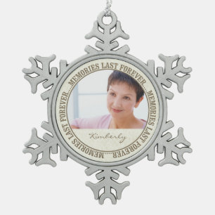 Memorial - Memories Last Forever Custom Photo/Name Snowflake Pewter Christmas Ornament
