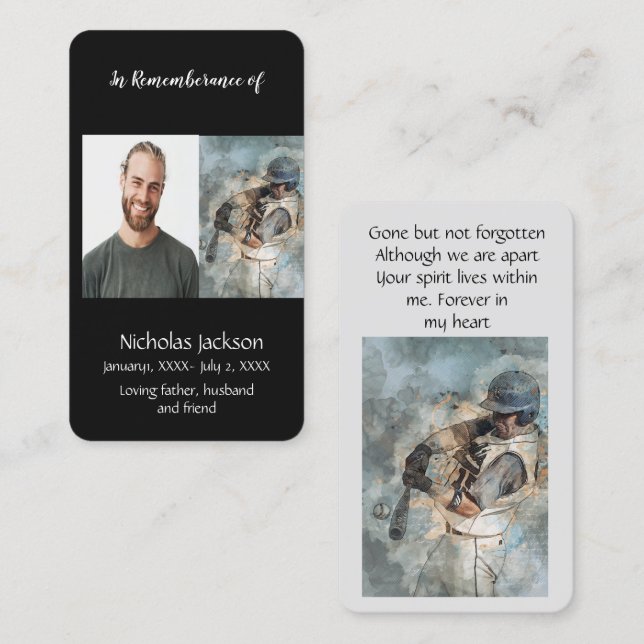Memorial Memory Card Baseball Sport (Front/Back)