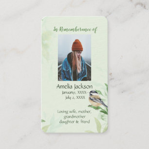 Memorial Memory Card Chickadee Spring Trees