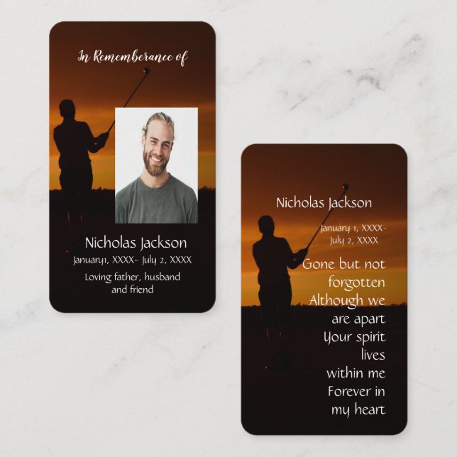 Memorial Memory Card Golf Golfer Golfing (Front/Back)