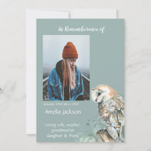 Memorial Memory Card Watercolor Barn Owl 