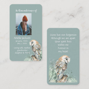 Memorial Memory Card Watercolor Barn Owl 