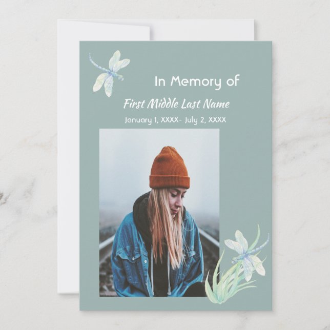 Memorial Memory Card Watercolor Dragonfly (Front)