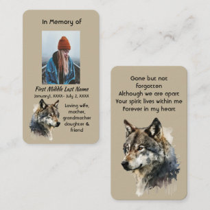 Memorial Memory Card Watercolor Wolf Animals