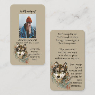 Memorial Memory Card Watercolor Wolf Animals